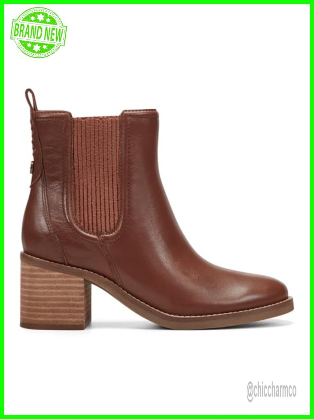 Cassi Women's Ankle Bootie Leather Stacked Heel Chelsea Boot - Picture 5 of 5